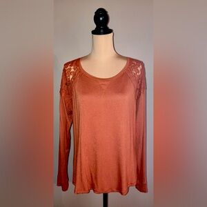 Women's Jolt Long Sleeve Orange with Lace Accents Top/Shirt, Extra Large XL